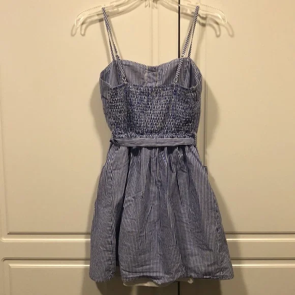 Anthropology Purple Snow dress woman’s medium m blue white pin stripe EUC - Picture 6 of 8